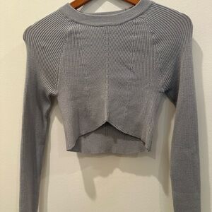 Gray Ribbed Knit Women's Top